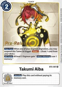 Takumi Aiba (BT5-091) (V.1) - Promos: Battle Of Omni (Rare) [BT-05P-BT5-091]